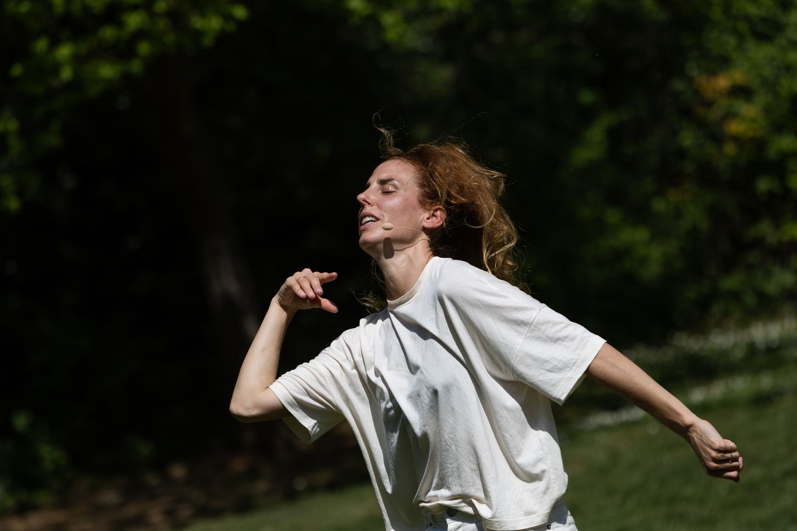 Julia moving with her eyes closed, fully absorbed